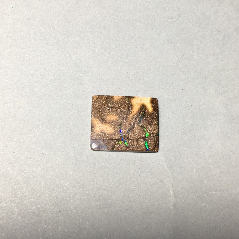 Lines of Bright Green Yellow Blue Fire Boulder Opal Rectangular Bear Hug Free Shipping 17.4 x 14.7 x 2.8 mm