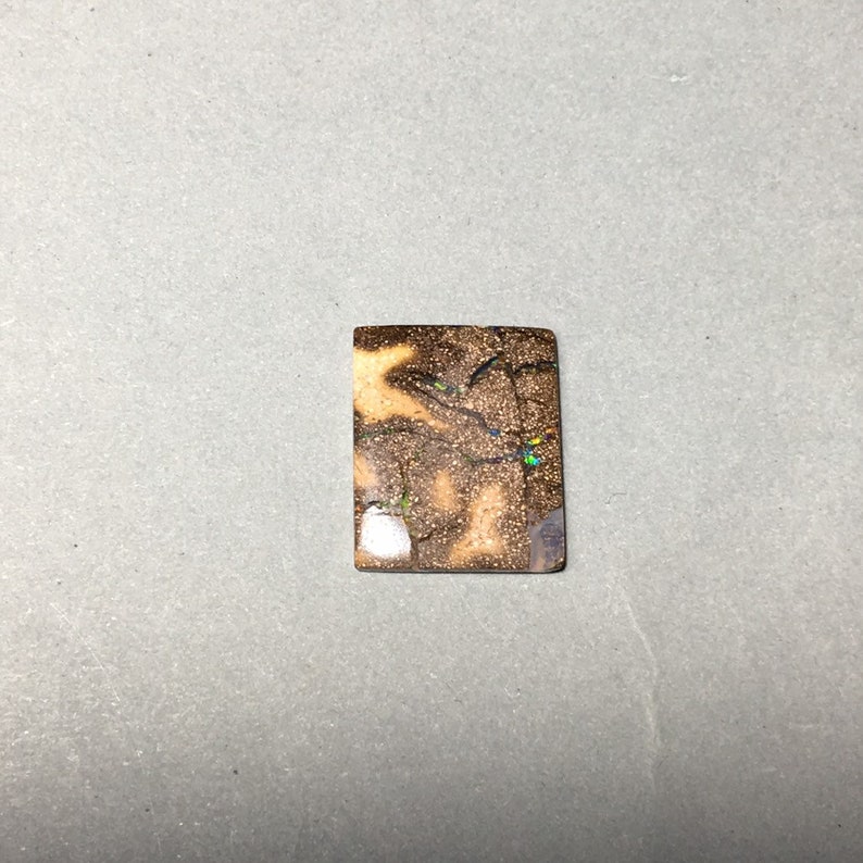 Lines of Bright Green Yellow Blue Fire Boulder Opal Rectangular Bear Hug Free Shipping 17.4 x 14.7 x 2.8 mm