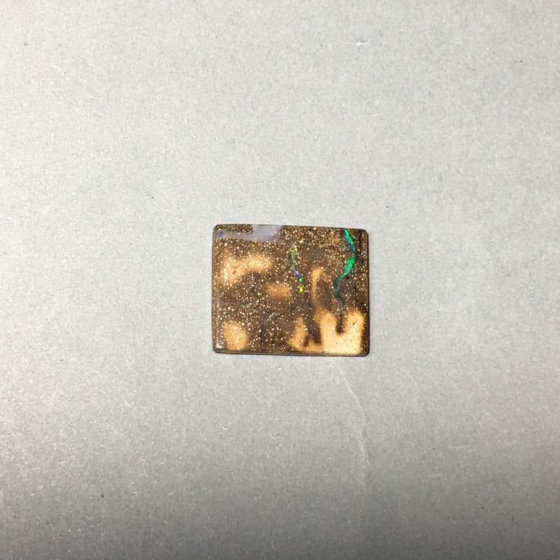 Lines of Bright Green Yellow Blue Fire Boulder Opal Rectangular Bear Hug Free Shipping 17.4 x 14.7 x 2.8 mm