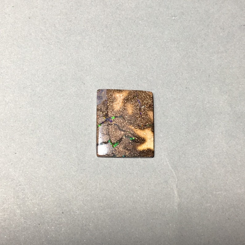Lines of Bright Green Yellow Blue Fire Boulder Opal Rectangular Bear Hug Free Shipping 17.4 x 14.7 x 2.8 mm