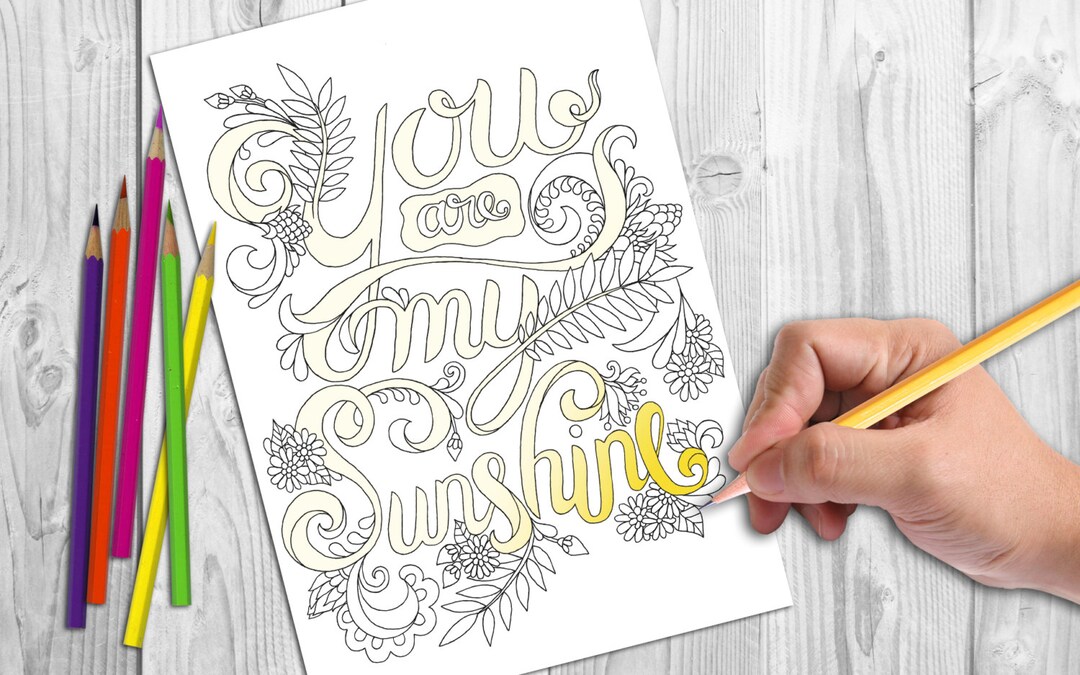 You Are My Sunshine, Coloring Page, Adult Coloring Page, Affirmations