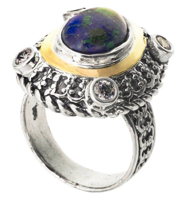 handmade Ring Lapis Lazuli Silver and Gold ring Womens silver ring Gemstone ring Unique silver ring Azorite