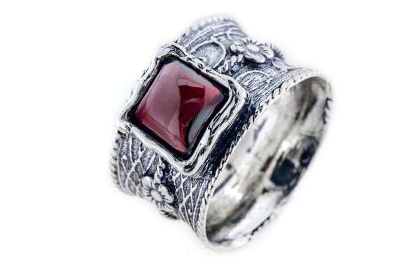 Handmade Sterling Silver Ring With Red Garnet Gemstone | Etsy