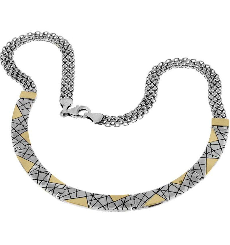 Sterling Silver and Gold Necklace Anniversary gift Luxury jewelry handmade