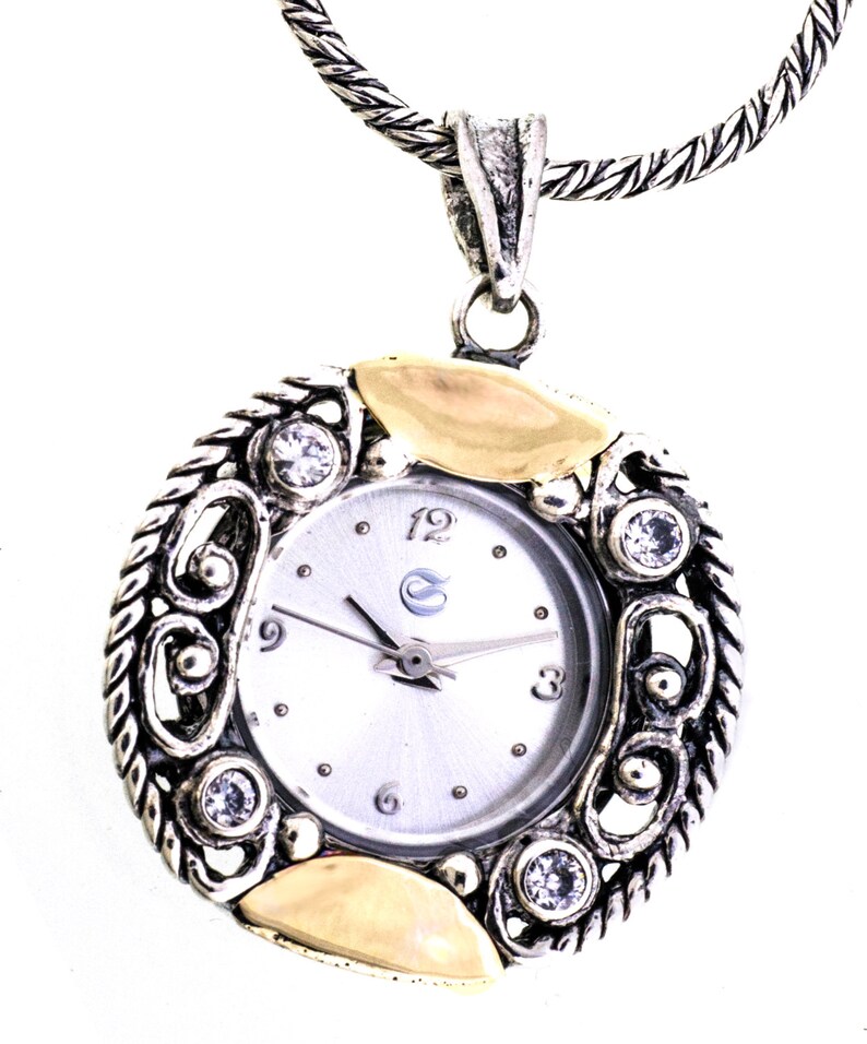 Watch Pendant Necklace Sterling Silver Pendant 9 Karat Gold Etsy