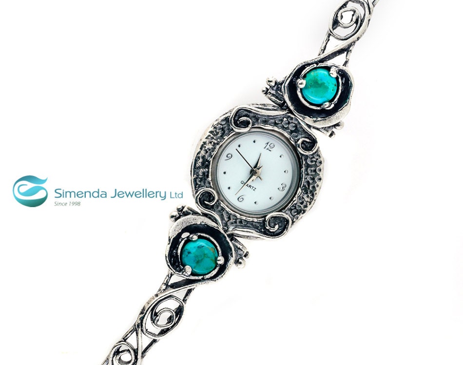 Women Silver Watch With Turquoise Gemstone Silver Turquoise Etsy