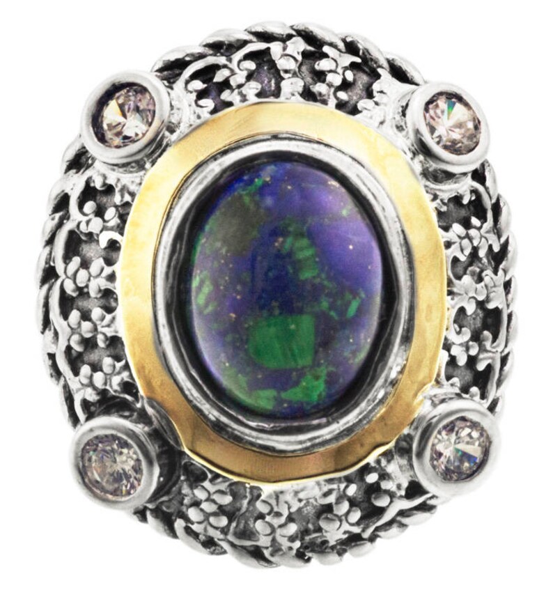 handmade Ring Lapis Lazuli Silver and Gold ring Womens silver ring Gemstone ring Unique silver ring Azorite