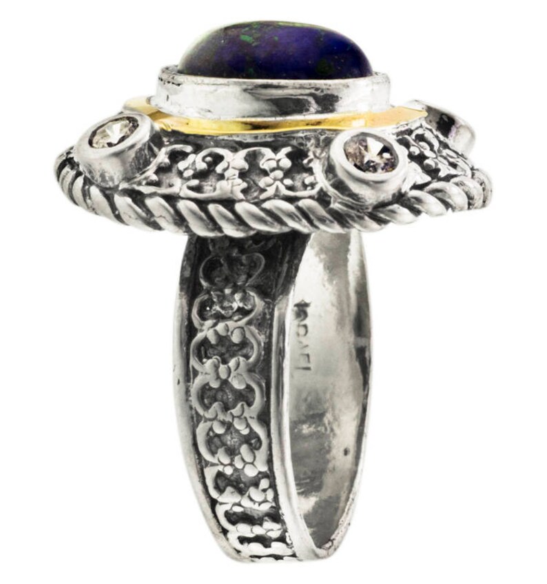 handmade Ring Lapis Lazuli Silver and Gold ring Womens silver ring Gemstone ring Unique silver ring Azorite