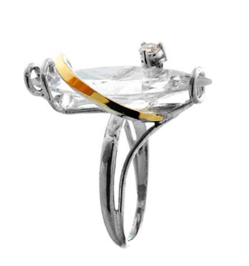 Womens silver ring handmade Silver and Gold ring Clear CZ Ring Unique silver ring