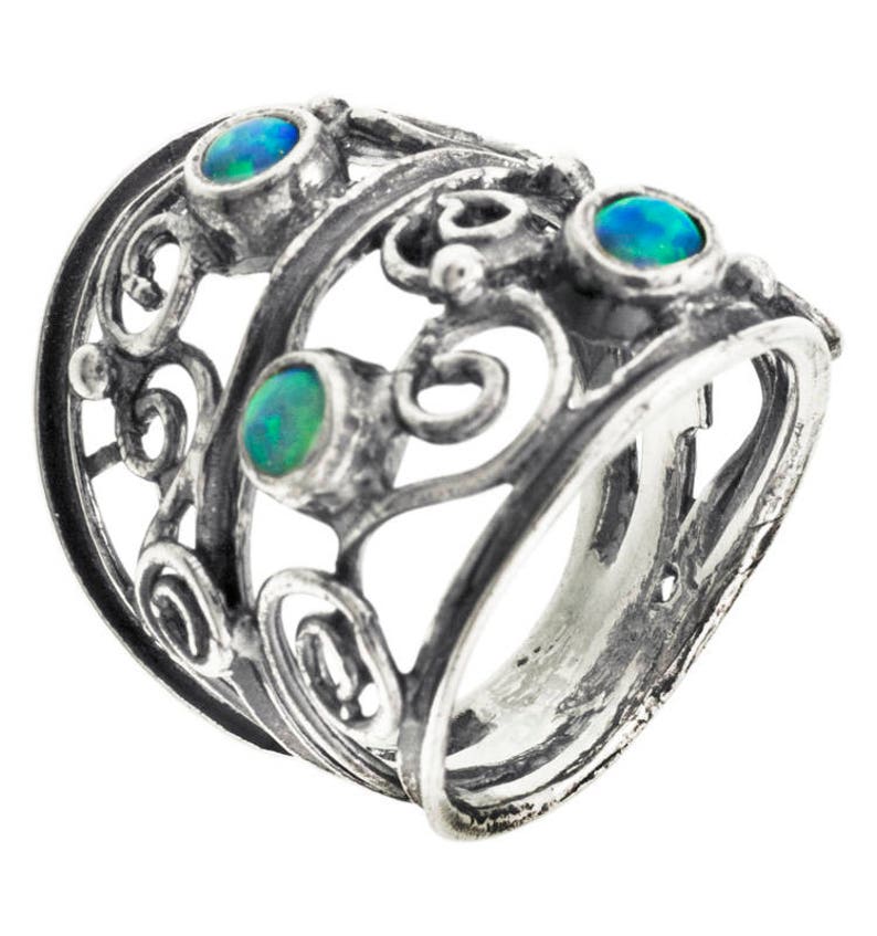 Unique silver ring synth Blue Opal Ring Silver ring handmade Womens silver ring Gemstone ring