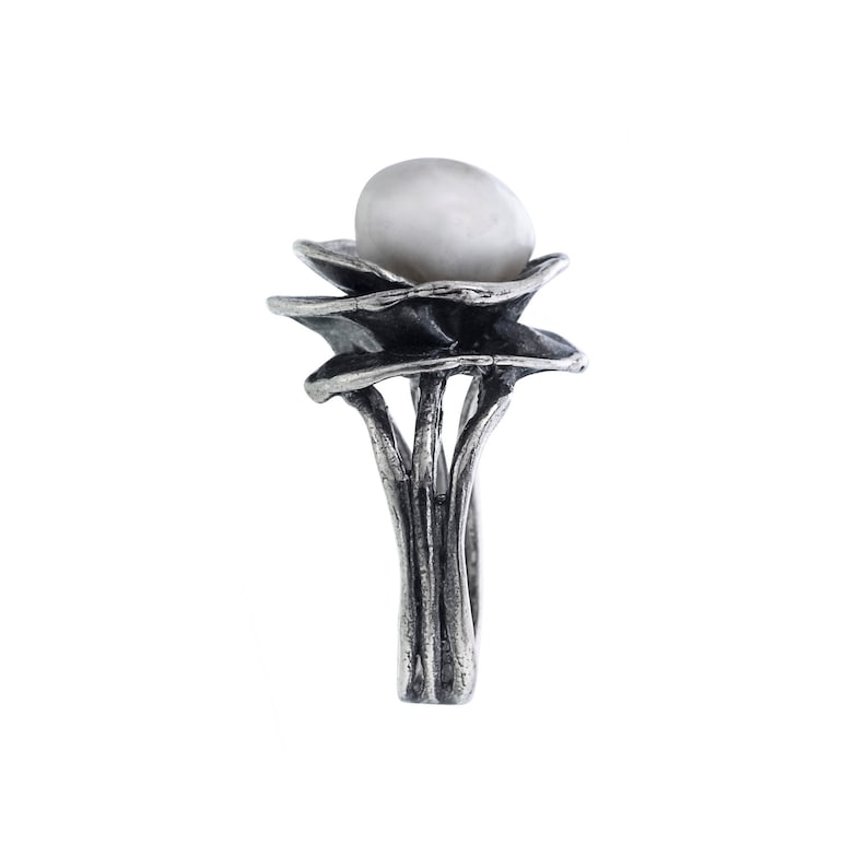 June Birthstone Ring Sterling Silver and Pearl Ring Handmade Summer Ring White Pearl Ring Fashion ring White Ring