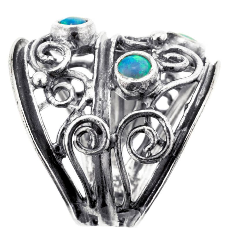 Unique silver ring synth Blue Opal Ring Silver ring handmade Womens silver ring Gemstone ring