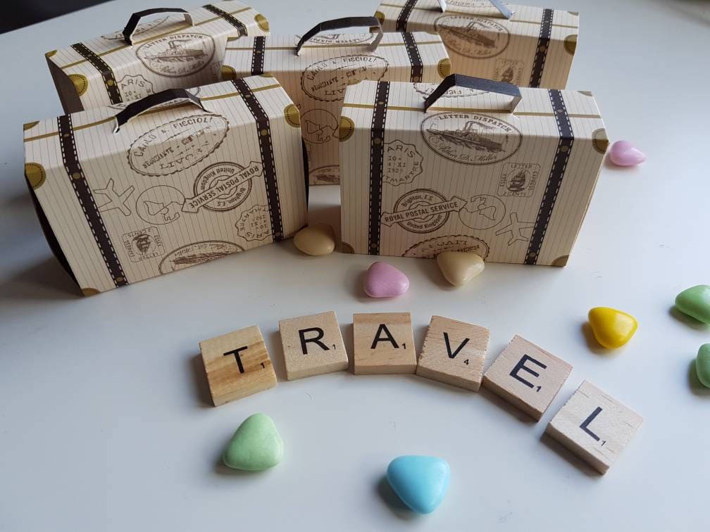 Vintage mini suitcase favour boxes travel themed destination wedding …