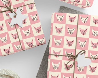 Cat Wrapping Paper, pink creme wrapping paper, girly gift wrap, dainty wrapping paper,  gift wrap,