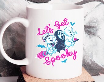 Lets Get Spooky Mug 11oz, halloween mug, retro halloween mug, pink halloween mug