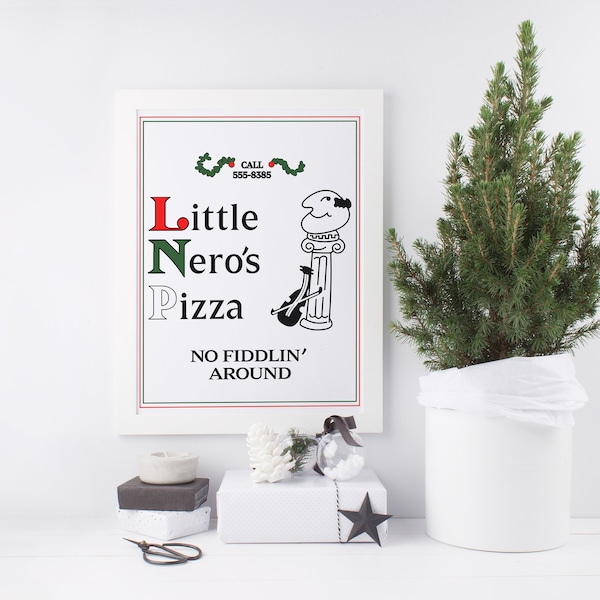 Little Neros pizza imprimible, arte de la pared de la cocina, arte de la pizza, arte navideño, arte de la película, arte de la película navideña, imprimible de vacaciones