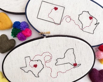 Connection | State Cross Stitch | Home Decor | Custom Cross Stitch | Heart Cross Stitch | by Cloth & Twig Shop