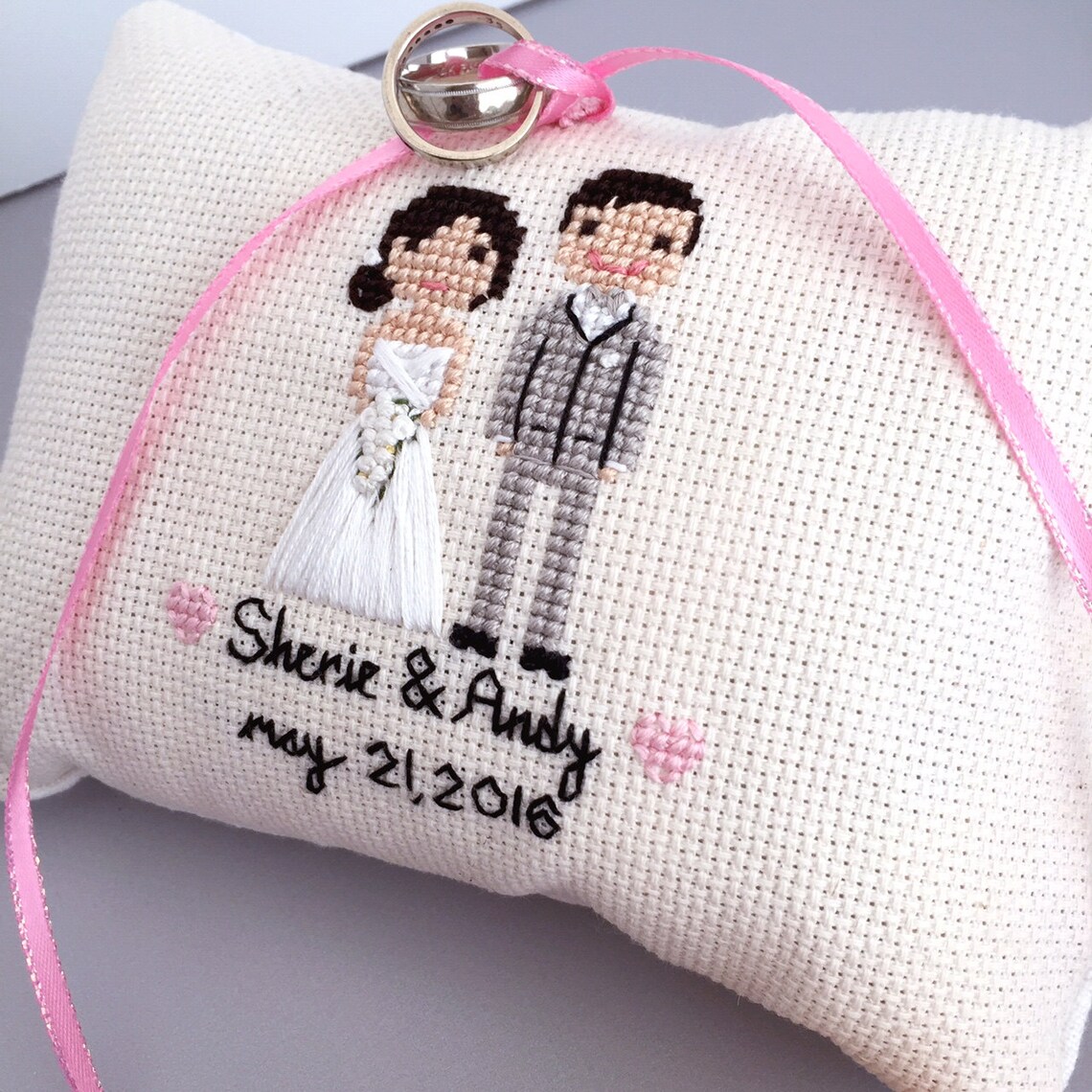 Ring Pillow Cross Stitch Wedding Portrait Custom Cross Etsy