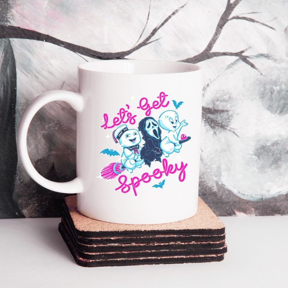 Lets Get Spooky Mug 11oz, halloween mug, retro halloween mug, pink halloween mug