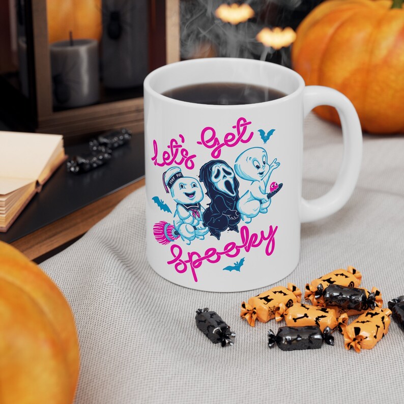 Lets Get Spooky Mug 11oz, halloween mug, retro halloween mug, pink halloween mug image 2
