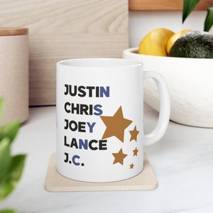 Justin, Joey, Lance, Chris, JC mug, nsync coffee mug, nsync reunion mug