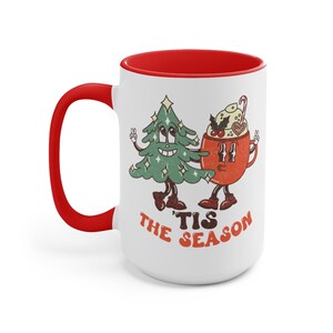 Retro inspired christmas coffee mug, vintage christmas tree mug, hot chocolate mug, merry christmas mug, red christmas mug, oversized mug