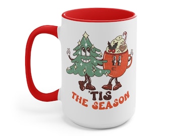 Retroinspirerad julkaffemugg, vintage julgransmugg, varm chokladmugg, god julmugg, röd julmugg, överdimensionerad mugg