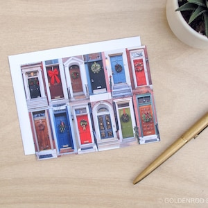 Decorated Philadelphia Doors No 2 - Christmas or Holiday Card with Philly Row Home Photos