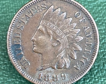 1889 American One Cent. 1889 Indian Head One Cent. Antique U.S.A One Cent Indian Head Coin 1840. Antique U.S.A. Indian Head Coin - 1889