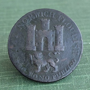 1792 Norwich Halfpenny. Må Norwich blomstra. Pro Bono Publico - Norfolk och Norwich Halfpenny. 1792. Betalbar till Bolingbrokes Haberdasher