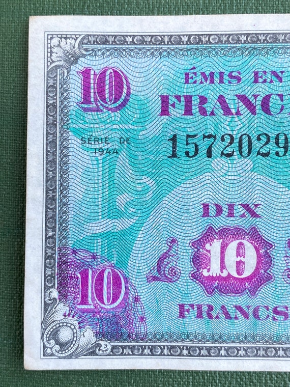 未使用 1944年 フランス 軍票 France 10フラン francs 紙幣 Emis En France Dix Francs 1944. France - Allied Military