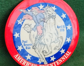 Distintivo d'epoca - Bicentenario degli Stati Uniti - La cavalcata di Paul Revere - 18 aprile 1775.