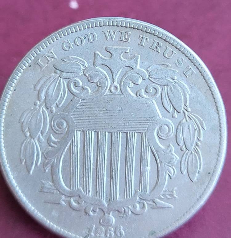 1866 シールド ニッケル。1866 年米国 5 セント。アンティーク
