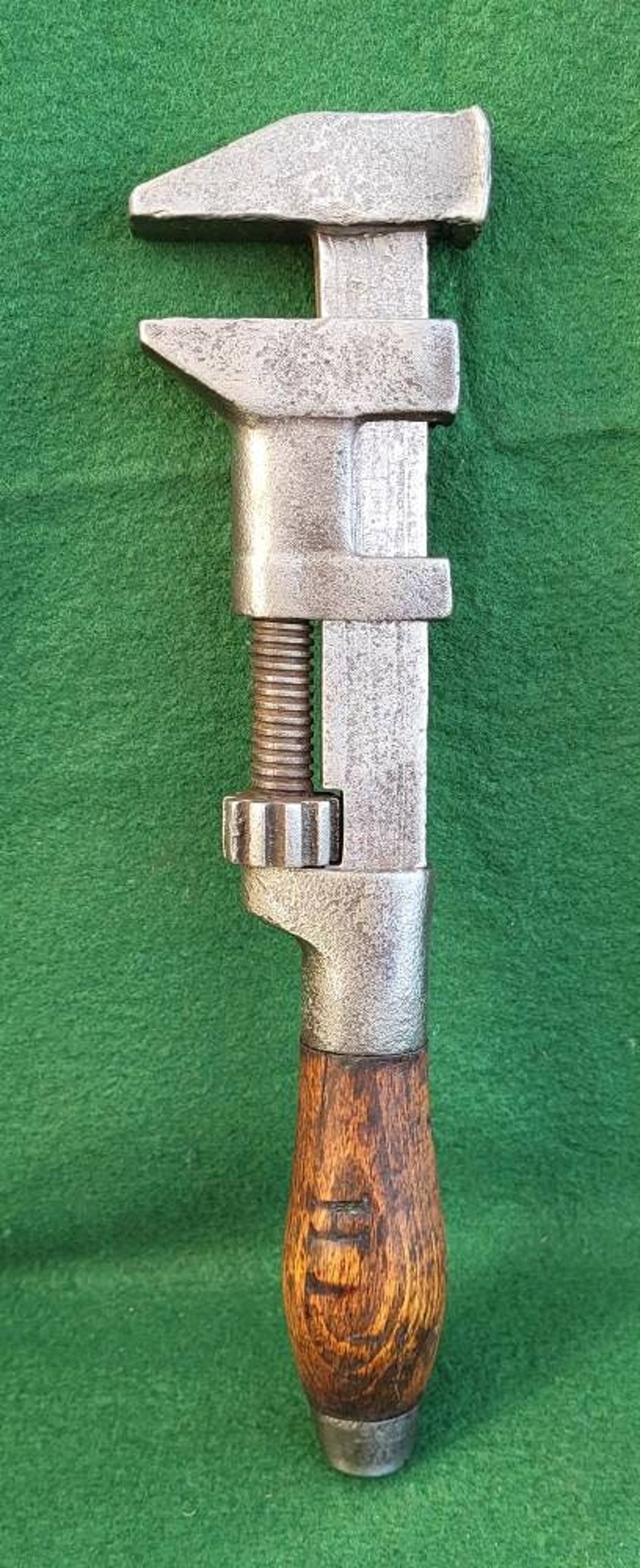 A Good Antique Made in USA Adjustable Wrench Multi Tool With Wooden
