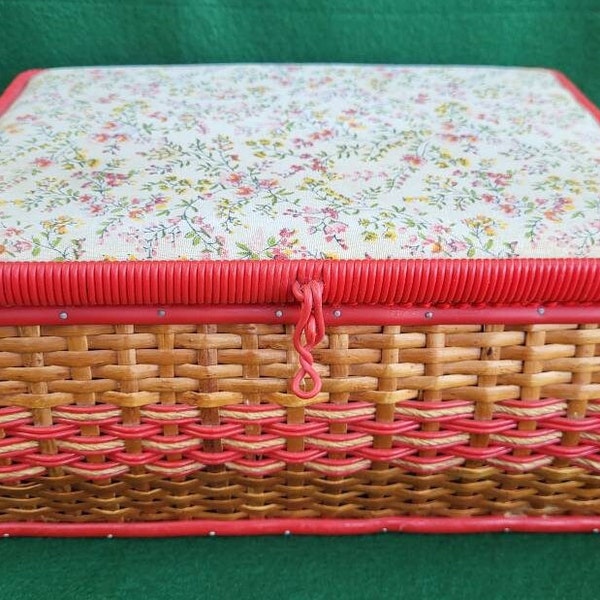 Vintage Needlework Basket. Vintage Wicker Style Needlework Basket Or Sewing Basket.