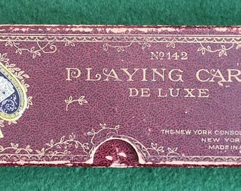 Carte da gioco antiche rare. Doppio mazzo antico degli anni '20 di carte da gioco n. 142 Deluxe della New York Consolidated Card Co. New York.