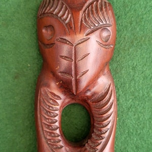 Vintage Hand Carved Maori Tiki. Vintage Matai Wood Carving Rotorua, New Zealand Carved Wood Tiki - Timber Matai. Vintage Carved Maori Tiki.