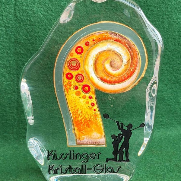 Vintage Kisslinger Kristall-Glas Advertising Glass Plaque/Paperweight, Tall Kisslinger Kristall-Glas For Advertising