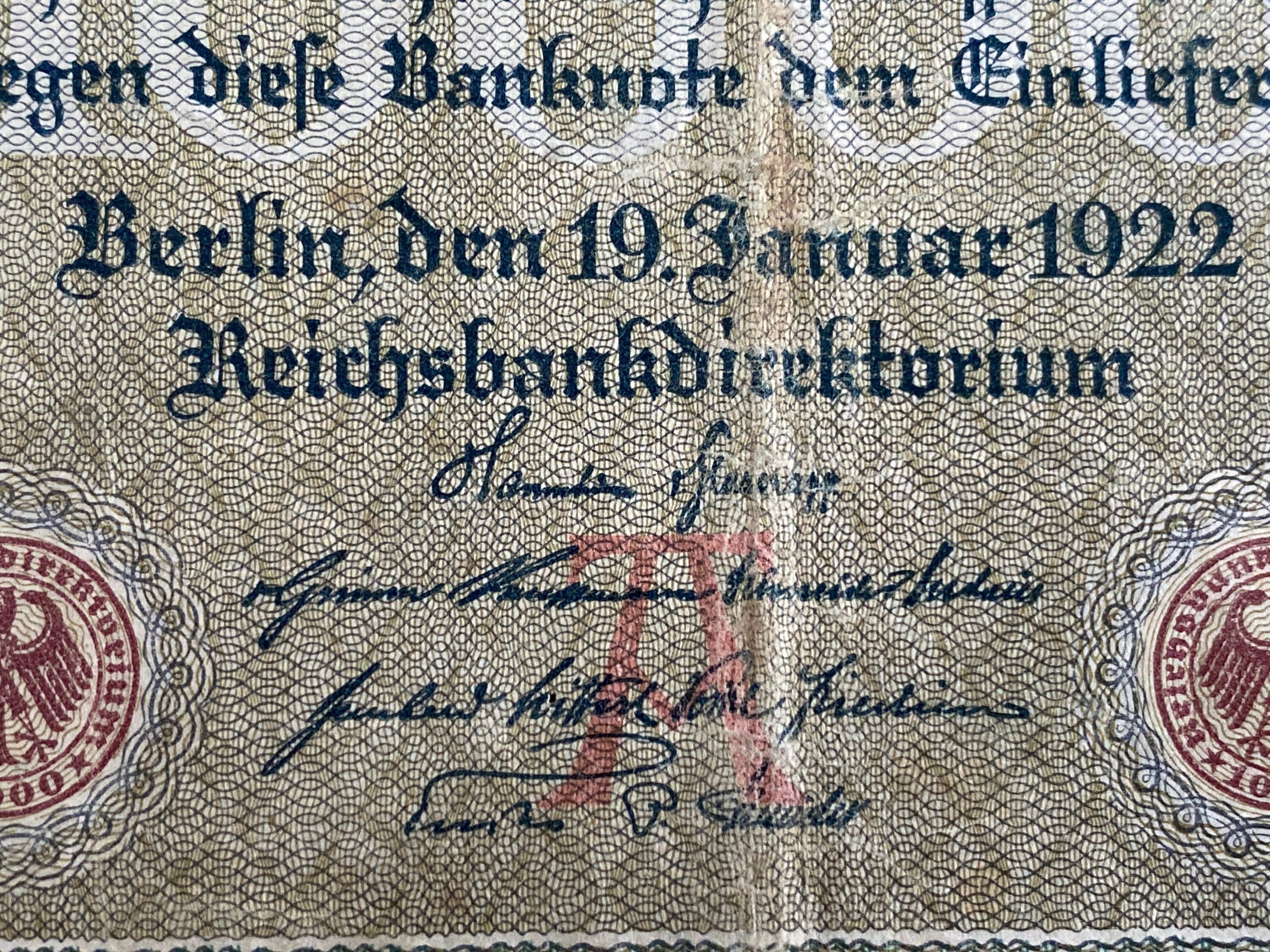 ドイツ　1000マルク 1922年 Germany 1 Milliarde Mark on 1000 Mark 1922-23 P-113a, Fine