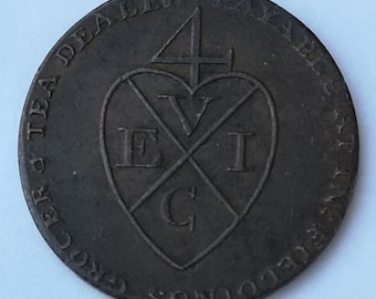 1793 Manchester Halfpenny Token. 1793 Manchester Halfpenny. 1793 Manchester Promissory Halfpenny -Payable At Fieldings Grocer And Tea Dealer