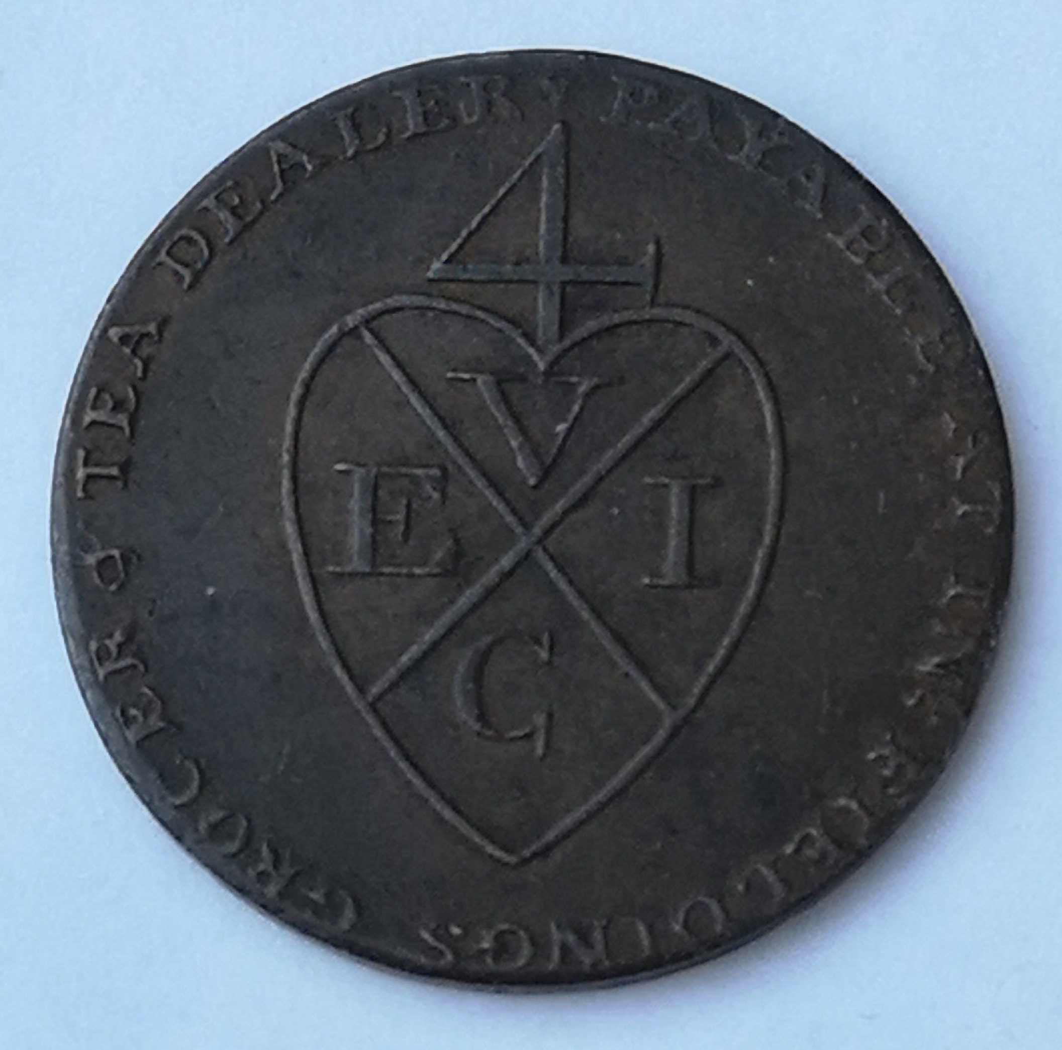 Image of 1793 Manchester Halfpenny Token. Halfpenny. Promissory -Payable At Fieldings Grocer & Tea Dealer
