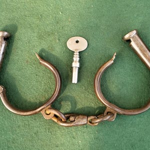 Antique Froggatt Darby Handcuffs With Key - Full Working Order. Antique Handcuffs Froggatt Warranted Wrought Hard - Numbered With Key.