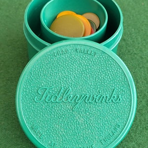 Wonderful Rare 1930's Game Of Tiddly Winks In Original Green Bakelite Cup, By Chad Valley. Vintage Bakelite Tiddlywinks Game By Chad Valley.