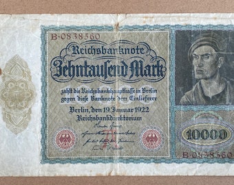 1922 年帝国紙幣ツェンタウゼント マルク。 1922年ドイツ10000