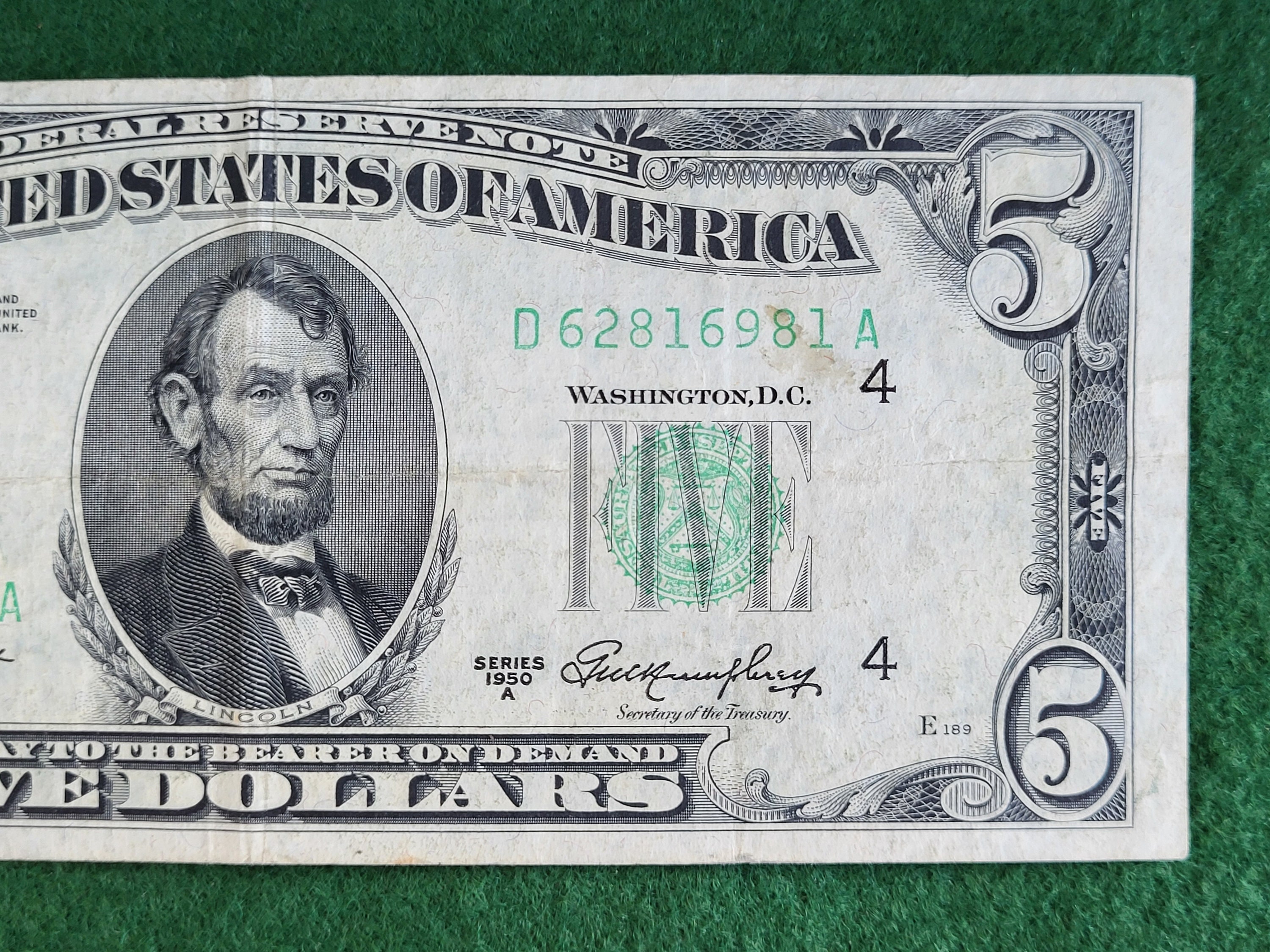 ヴィンテージ USA 5 ドル紙幣。ヴィンテージ USA シリーズ A 5 ドル