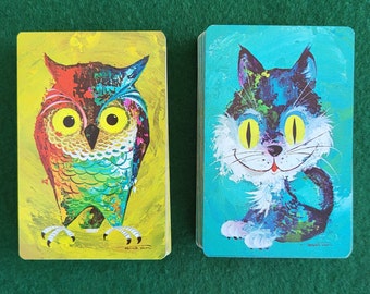 Vintage Frans Van Lamsweerde Playing Cards - Double Deck With Cat And Owl Picture Backs - Guild Playing Cards Western Playing Card Co.