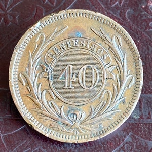 1857 - Moneda. República Oriental Del Uruguay 1857 Moneda. Moneda de Cobre de 40 Centsimos de la Republica Oriental del Uruguay de 1857. Moneda antigua de Uruguay.