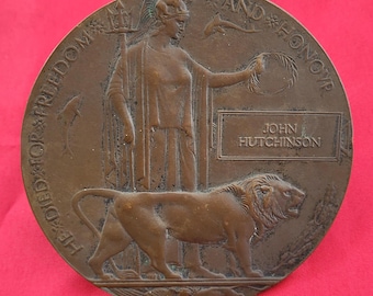 WWI Death Plaque/Death Penny/Widows Penny/Dead Man's Penny - John Hutchinson.