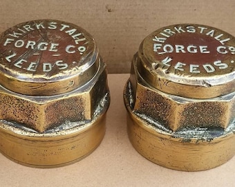 Pair Of Antique Brass Wheel Hubs. Pair Of Antique Kirkstall Forge Co. Leeds, Large Brass Wheel Hubs. Large Brass Wagon/Cartwheel Wheel Hubs.