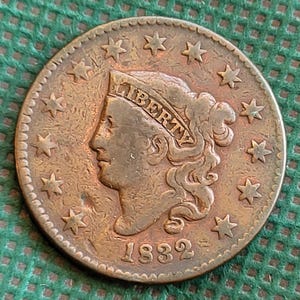 Grand un cent américain de 1832. 1832 Liby Head, un cent. Pièce antique américaine de un centime Liberty Head, 1832. Pièce antique américaine de un centime.